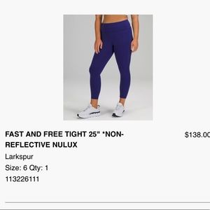 Fast and Free Lululemon tights -size 6, 25” length